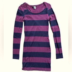 H&M Divided Burgundy & Black Striped Dress, Size 4